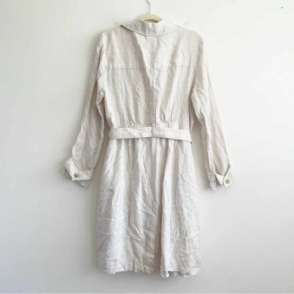 Tahari Linen Duster shirt trench belted plaid collared lagenlook topper cover up
